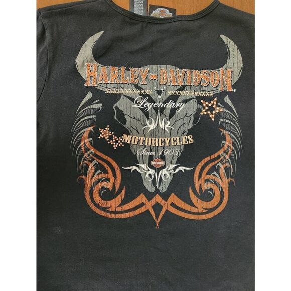 Harley-Davidson XL Black t-shirt with Harley-Davidson in orange with bling on th - Picture 7 of 7